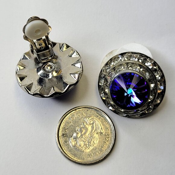 Purple Stud Clip On Earrings, Vintage Style Swaroski Crystal 20mm ClipOn Earring - Picture 3 of 3